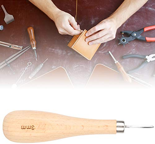 Rhombus Ahle Stahlkegel Stanzen Leder Werkzeug Buche Griff Diamant Holzgriff Kratz Ahle Kürbisform Leder Ahle Werkzeug Punkt Ahle(4mm)