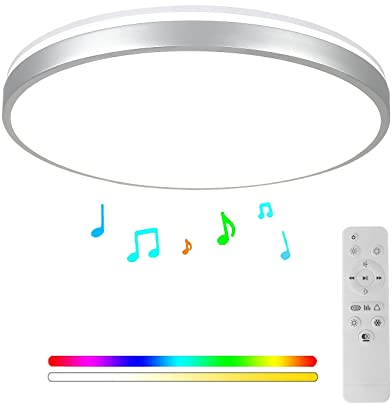 Horevo Plafonnier LED 24W avec Télécommande et Haut-Parleur Bluetooth, 2000 Lumens Ø30cm Dimmable Plafonniers pour Salon, Salon, Chambre d'enfant, Chambre