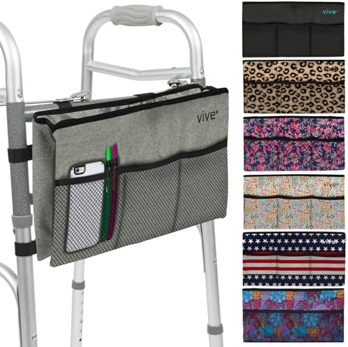 Vive Walker Bag - Water Resistant Accessory Basket Provides Hands Free Storage for Folding Walkers - Attachment Fits Wide (Gray)