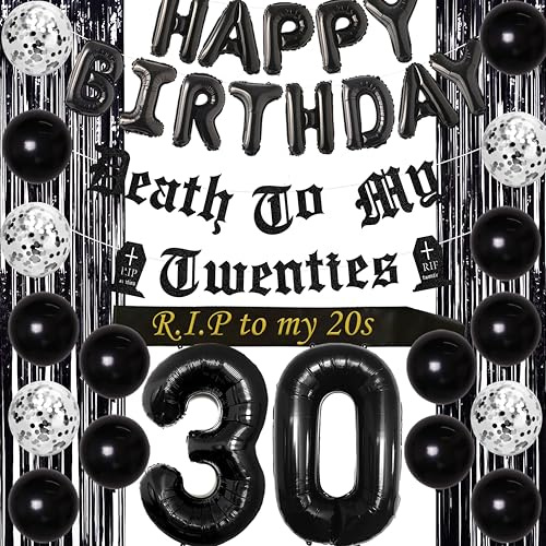 30 Geburtstag dekorationen für Ihn Ihr schwarzer Tod zu meinen Zwanzigern Banner Rip to My 20s Schärpe Nummer 30 Ballon Alles Gute zum Geburtstag Ballon Banner Folienvorhang