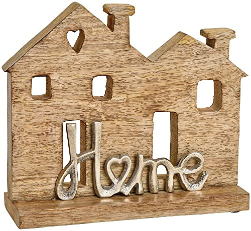 matches21 Haus mit Schriftzug Home Deko Aufsteller Holz & Metall Skulptur Dekoobjekt braun & Silber 1 STK 24x21 cm