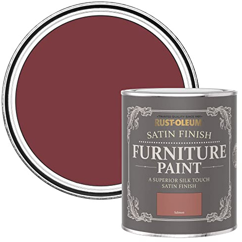 Rust-Oleum rot Möbelfarbe mit Seidenglanz-Finish, geruchsarm und wasserbasiert für Innenholz - Lachsrosa 750ML