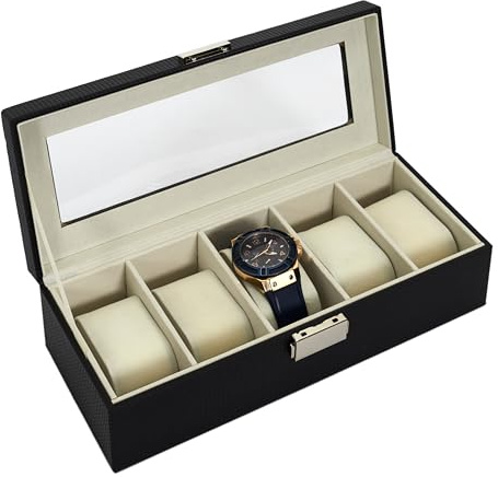 HOME DECO FACTORY Boîte à Bijoux Spéciale Montres Rangement Organisé Noir | Métal et polyuréthane, boîte à bijoux spéciale montres, rangement organisé, coussins de maintien, élégante, noir