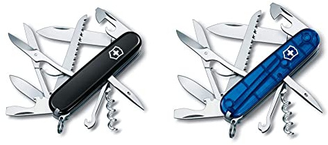 Victorinox, Taschenmesser, Huntsman, 91 mm, schwarz (15 Funktionen, Korkenzieher, Dosenöffner) & Taschenmesser, Huntsman, 91 mm, blau transparent (15 Funktionen, Korkenzieher, Dosenöffner)