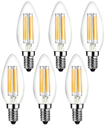 E14 LED Bulb Dimmable 40W Equivalent 3000K Soft White, E14 European Candelabra Base Light Bulbs, Clear Glass Torpedo Shape, 6 Pack