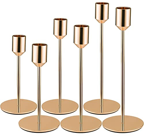 Tonsooze Kerzenständer 6 Set Gold Metall Kerzenhalter Stabkerze Hoch Kerze Stand 34/28/24cm Vintage, für Dekorationen für Valentinstag Weihnachten Hochzeit Esszimmer