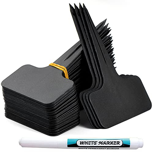 Orrdiffi Targhette per Piante Marcatori Piante Impermeabili 100 pz Cartellini per Piante Etichette per Orto Pianta di Plastica con Penna, Altezza: 10 cm, Area di etichettatura: 6 x 3 cm, Nero