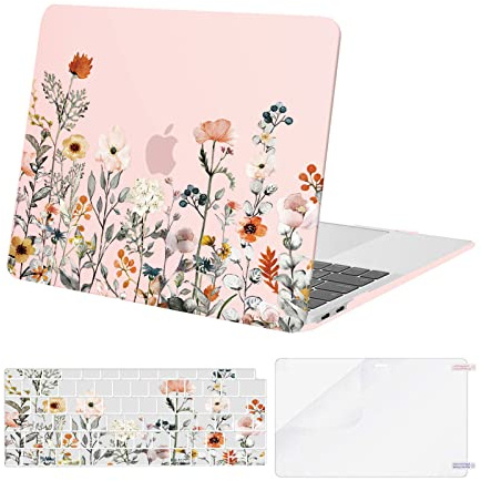 MOSISO Kompatibel mit MacBook Air 13 Zoll Hülle M1 2021-2018 A2337 A2179 A1932, Gartenblumen Hartschale Kompatibel für MacBook Air M1 Hülle 13,3 Zoll&Tastaturabdeckung&Displayschutzfolie, Rosa