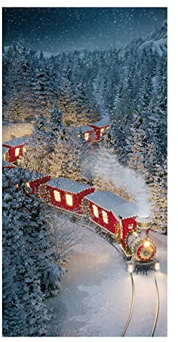 Deco Woerner Weihnachtlicher Stoffbanner „Weihnachtszug“ 100 x 200 cm rot Winterbanner Weihnachtsdeko Hänge-Banner Stoff-Display zum Hängen Wanddeko Banner Dekoration