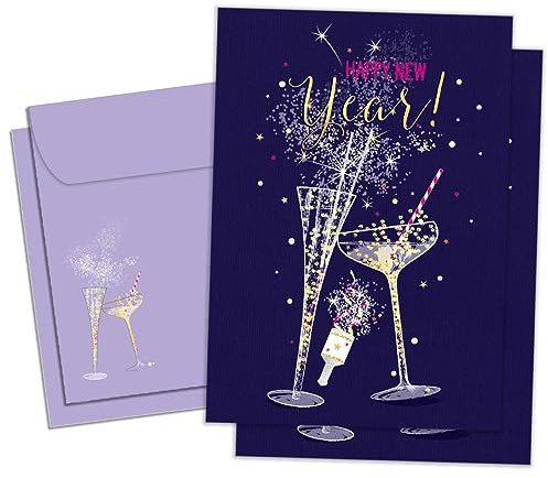 Tree-Free Greetings - New Year's Eve Greeting Cards - Artful Designs - 2 Cards + Matching Envelopes - Made in USA - 100% Recycled Paper - 5x7 - Year Of Celebration (GT64275)