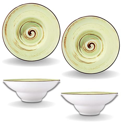 Wilmax - Assiettes creuses SPIRAL - 2 pièces - Élégantes - Modernes - Durables - Porcelaine émaillée - Lavables au lave-vaisselle - Pour les soupes, salades - Idée cadeau - Diamètre : 22,5 cm