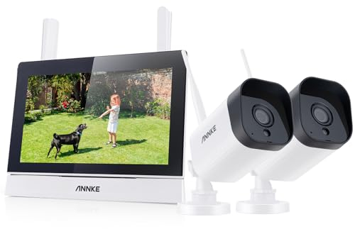 ANNKE Überwachungskamera Set mit Monitor, 5MP 4CH 7 Zoll Touchscreen NVR Bildschrim mit 2pcs 3MP WiFi Kamera, 2-Wege-Audio, Personenerkennung, 30m Nachtsicht, App&Mail Alarm, 64GB SD Karte