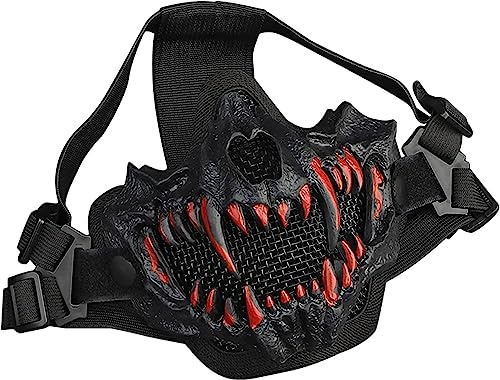 Zhongren Demi-masque de protection en maille motif tête de mort pour Halloween, fête d'horreur, paintball, chasse