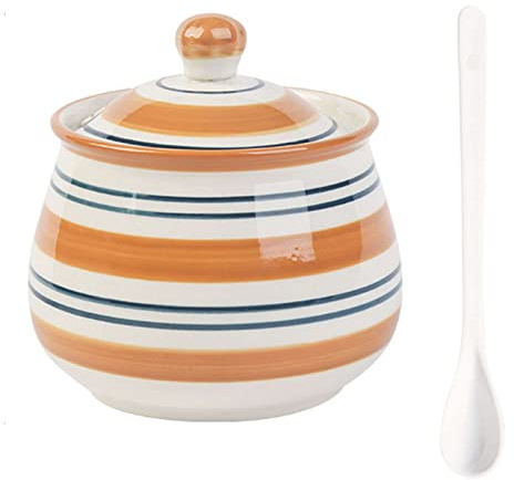 Barattoli in Vetro - Barattolo for Spezie in Ceramica,Set di Contenitori for Condimenti Giapponesi con Coperchio E Cucchiaio,Ciotole Multiuso for Zucchero Sale Peperoncino Olio Grani Erbe-Hokage-extra