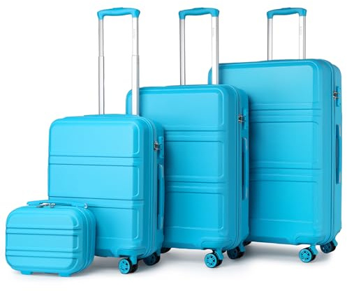Set di valigie da viaggio Kono, trolley leggero con guscio rigido in ABS, 4 rotelle e lucchetto TSA a combinazione, Blu, 4 Teilig Kofferset