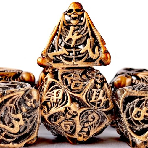Set di dadi in metallo D&D, poliedro cavo DND 7 pezzi Dungeons and Dragons dadi in metallo stile teschio, adatti per giochi di ruolo come Pathfinder RPG Shadow Run DND set di dadi