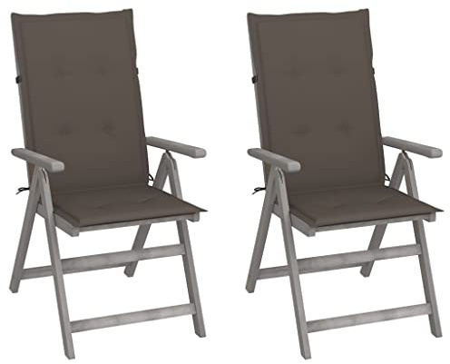 CKioict Stapelstuhl Bistrostuhl Balkonmöbel Verstellbare Gartenstühle 2 STK. mit Auflagen Massivholz AkazieGeeignet für Balkone, Rasenflächen, Gärten