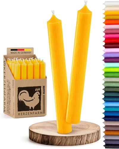 Stabkerzen 10 Stück Tafelkerzen durchgehend gefärbt Spitzkerzen für die Tisch-Deko zur Hochzeit Weihnachten & Party Farbe: Gelb Höhe:18cm