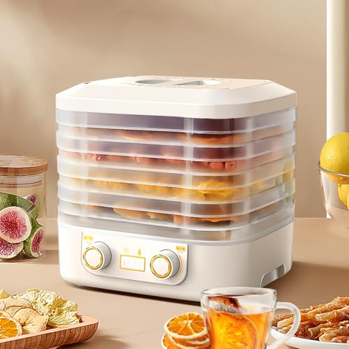 5 Tray Mini Electric Food Dehydrator, Fruit Dryer, Dehydrator Food Dryer UK, Removable Trays Machine with Adjustable Temperature Control from 30-70°C for Dryer Food Meat,Fruit,Vegetables Snacks(White)