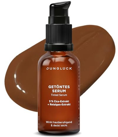 JUNGLÜCK Getöntes Serum Gesicht – Vegan | Pflegende Foundation mit Hyaluron | Gesichtsserum für einen natürlichen No-Make-Up Look mit leichter Deckkraft für einen gleichmäßigen Teint - Dunkel