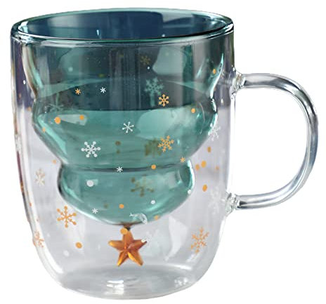 Hitzebeständige Glas-Tasse, Weihnachtsbaum, Glasbecher, Weihnachtsbecher, Glasbecher
