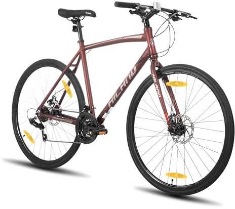 Hiland 28 Zoll Rennrad, 21 Gänge Städtischer Pendler Fahrräd mit Scheibenbremse für Männer, 530mm Rahmen Komfortables Rennrad 700C Räder, Schwarz/Rot/Silber