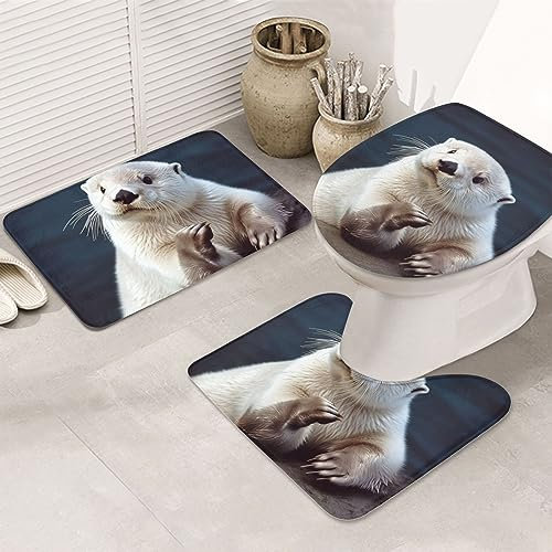 Badteppich-Set 3-Teilig Weißer Druck Badezimmer Vorleger 3-Teiliges Wasserabsorbierend Wc Vorleger Set 3 Teilig rutschfeste Badvorleger Toilettensitz Dreiteiliges Für Schlafzimmer Badewanne