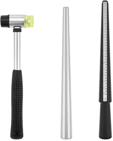 UNICRAFTALE 2 pz Strumento di Misurazione per Anelli Mandrino per Anelli Doppia Faccia per La Creazione di Gioielli Martello di Gomma Kit per La Misurazione di Anelli In Metallo Bastone per Uomo Donna