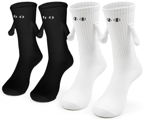 KUMSODE 2 Paires de Chaussettes Magnétiques Amusantes pour les Couples, Chaussette Funny Couple Holding Hands Socks 3D, Chaussettes Couple Tenant Les Mains Chaussettes, Chaussettes Drôle
