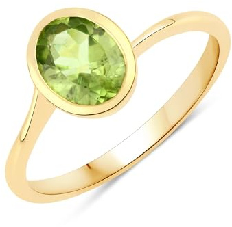 Rafaela Donata Damen Ring aus 925/- Sterling Silber gelbvergoldet 14 Karat mit Peridot grün Edelsteinring Edelsteingröße 8x6 mm