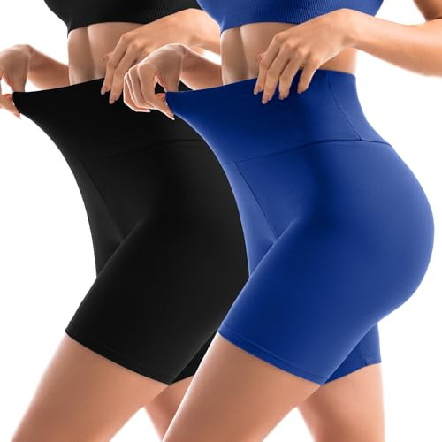 Sanpetix Radlerhose Damen, Kurze Leggings 2er Pack | Hohe Taille, Sommer Shorts, Tights Hotpants Unter Kleider für Yoga Gym Sport