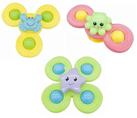 Ainiv Spinner sugkopp toppleksaker, 3 st söta babybadleksaker, svängbara sugkoppar barnleksaker, sensoriska leksaker för barn