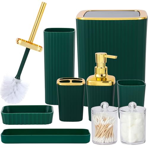 9 PCS DarkGreen Bathroom Accessories Set with Trash Can Bathroom Accessory