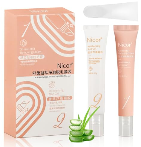 Crème dépilatoire pour le visage - Crème d'épilation douce pour les lèvres supérieures - Gel d'aloe vera - Crème dépilatoire efficace pour le visage, pour peau sensible, lèvres, ligne bikini, sourcils