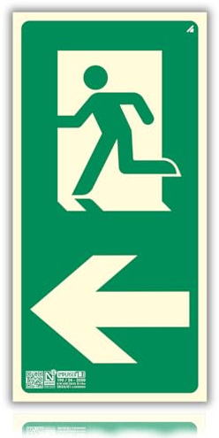 LEIASA | Señal Evacuación Flecha Salida Izquierda Homologada - 16x32 cm - Clase B D≤10m - PVC Luminiscente - Señal Certificada en Sostenibilidad - Fotoluminiscente - Cartel Salida Izquierda Vertical