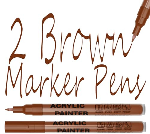 Alitastro Acrylic Paint Pens 2 Brown Permanent Marker Pens Extra Fine Tip | Waterproof, Quick Dry, Non-fading, 0.7mm Acrylic Pens for Rock Painting Glass Stone Ceramic Metal Fabric Pebble DIY Craft