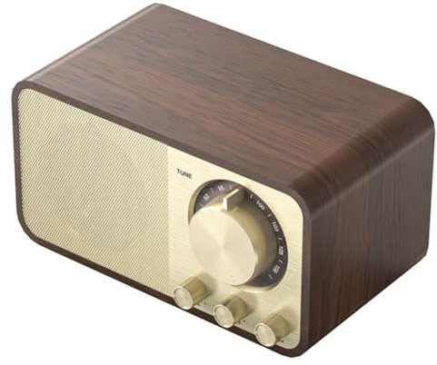 Kioball Radio FM Retro Portátil de Madera Maciza, Receptor de Radio Vintage, Subwoofer Inalámbrico, Altavoz Bluetooth, Caja de Sonido.
