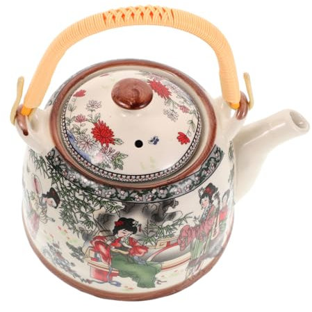 Mipcase Théière en Céramique Vintage 900 Ml à Infusion Design Traditionnel Chinois pour Cuisinière pour Amateurs de Thé Motif des Quatre et Unique