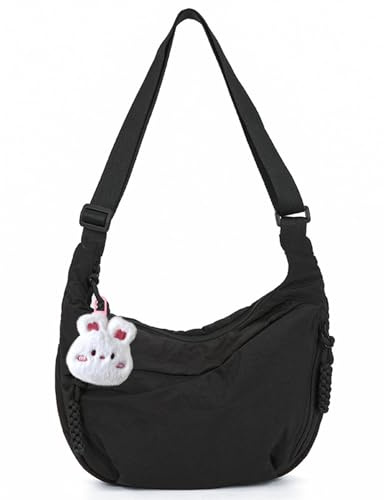TYXHXTF Bolso de Media Luna para Mujer, Bandolera con Correa de Hombro Ajustable, para Viaje, Compras, Escuela, Oficina (Negro)