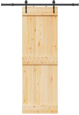 Porte Coulissante en Pin avec Kit de Rail, Porte à Décoré de Grange Intérieur Suspendue pour Cuisine Salle de Bain et kit de quincaillerie 70x210 cm pin massif