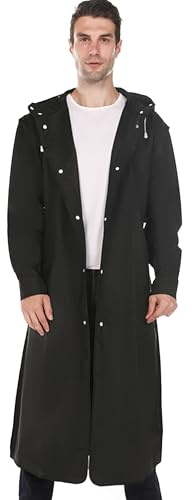 Ausing Impermeabile per uomini e donne, impermeabile, riutilizzabile, leggero, traspirante, trasparente, poncho antipioggia extra lungo, per escursioni, campeggio, viaggi, festival, Nero , XXL