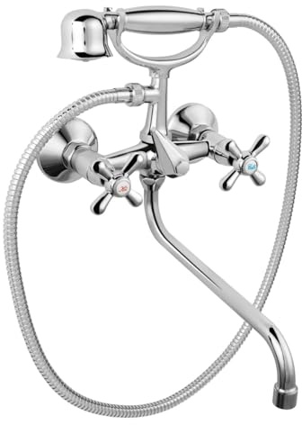 FERRO RETRO Badewannenarmatur mit schwenkbarem Auslauf, Zweigriffmischer, Chrom