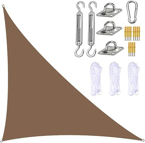 PXAMORTEL Sun Shade Sails,Triangle, Sun Shade Sail Triangle 4 x 4 x 5.7 mBlock Canopy for Patio Right Angle Garden Shade Sails Sunshade Awnings with 3 Ropes for Outdoor,Red(Brown)
