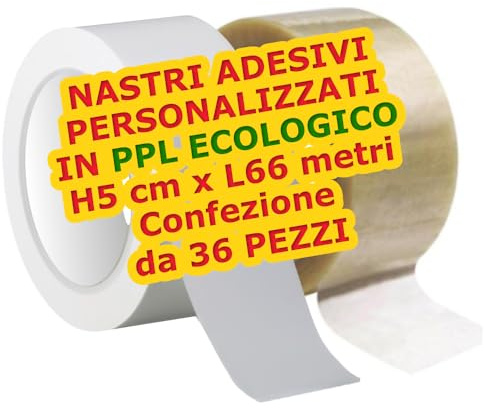 Circuito AUT AUT 36 Rotoli Nastri Adesivi Personalizzati con Logo 66m x 5cm Ecologici in PPL Biodegradabile Nastro Imballaggio Bianco o Trasparente Stampa a 1 Colore Inclusa