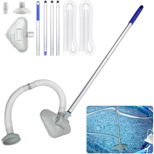 Balai Aspirateur Piscine, Aspirateur Piscine Hors Sol Manche Télescopique, avec Tuyau,Tête D'aspiration et Manche Télescopique, Aspirateur De Piscine pour Spa, Bain à Remous, Piscine 144cm (Blanche)