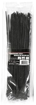 Brida - bridas de poliamida 6,6 negras, medidas 4,8x350 mm, bolsa con 100 unidades, ideales para fijar y agrupar cables de manera segura.