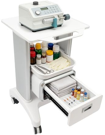 Laborwagen Medizinwagen mit 1 Schubladen und 2 Tabletts, Rollbarer Salonwagen 100kg Kosmetikwagen, Tragbarer Beauty Salon Trolley Aus, Multifunktionaler Trolley für Schönheitsinstrument