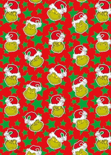 Danilo Promotions LTD - Papel de regalo Grinch, 4 metros, diseño navideño rojo y verde