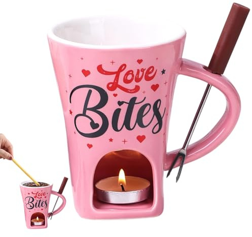 Generisch Schoko Fondue Tassen | 200 Ml Tragbar Keramik Fondue Becher | Butterthermoskanne | Schokoladenfondue Tasse Mit Gabel | Für Date Night, Vorspeise, Dessert, Süßigkeiten