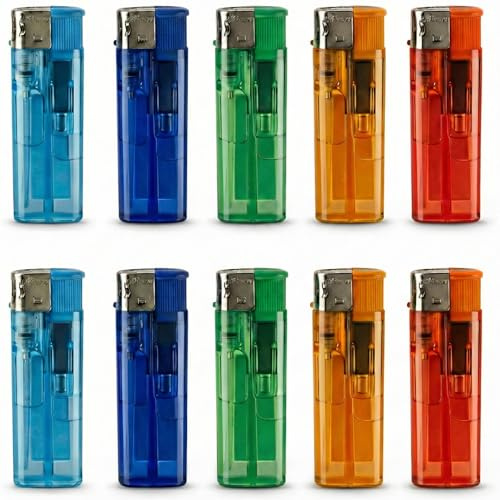 10 Pack Reusable Electronic Lighters with Adjustable Flame | Safe & Reliable Refillable Lighters for Home, BBQ, and Candles